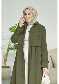 Resim Neways 6302-inter Büzgülü Trençkot Haki Haki 