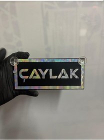 Resim Siyah Renk Üzeri Hologram Renk Çaylak Yazılı Vantuzlu Cam Süsü 