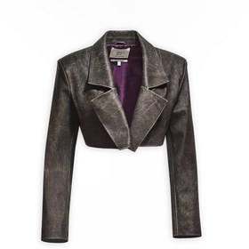 Resim Distressed Effect Leather Cropped Coat - S 