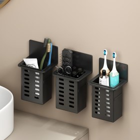 Resim 3 adet Duvara Monte Diş Macunu Drenaj ve Fırça Depolama Rafı, Banyo Malzemeleri için Uygun, Oda ve Oturma Odası Çok Fonksiyonlu Depolama İz Bırakmadan Kurulum 