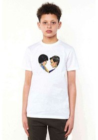Resim Stanger Things Mike & Eleven Love Baskılı Unisex Çocuk Beyaz T-S 