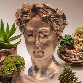 Resim Dekoratif Polyester Tekli Helen Saksı Vazo Bakır Eskitme 