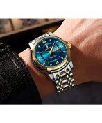 Resim Poedagar Su Geçirmez Aydınlık Takvim Paslanmaz Çelik Erkek Kol Saati Gold Detay 