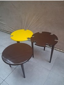 Resim Zigon Dümen Sehpa 90610 Yuvarlak Model Kayın Torna Parlak Sarı Ceviz Uyumu Sarı 