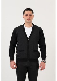 Resim Woolen World Düğmeli Çift Cepli Nokta Desenli Erkek Triko Hırka 001 