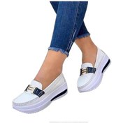 Resim Kadınlar İçin Rahat Platform Loafer'lar Günlük Düz Pu Yürüyüş Ayakkabıları Vintage Stil Ratetime Beyaz 