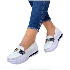 Resim Kadınlar İçin Rahat Platform Loafer'lar Günlük Düz Pu Yürüyüş Ayakkabıları Vintage Stil Ratetime Beyaz 