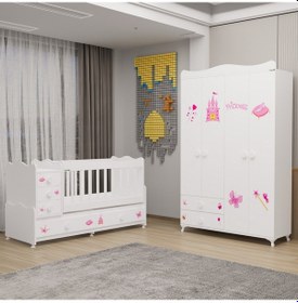 Resim Melina Bebek Odası Yıldız 4 Kapaklı Dolap - Prenses Beyaz 