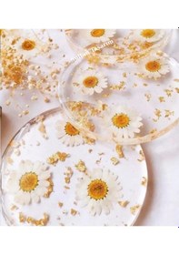 Resim 4 Lü Papatyalı Epoksi Bardak Altlığı - 119 Şeffaf 