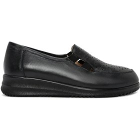 Resim Derimod Kadın Siyah Dolgu Topuklu Deri Comfort Loafer 26PFD410318 
