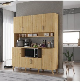 Resim Nora Kahve Köşesi Çok Amaçlı Dolap Kiler Mutfak Dolabı Meşe 140 Cm Meşe 