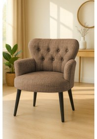 Resim Waterybrook Modern Keten Kumaş Berjer Ahşap Siyah Demonte Ayaklı Tekli Koltuk - Kahverengi Kahverengi 