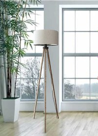 Resim 3 Ayaklı Lambader Kumaş Krem Yuvarlak Başlık Kahve Ayak Ly507 