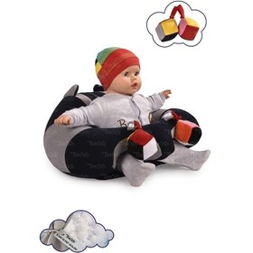 Resim Oyuncaklı Bebek Oturma Destek Minderi - Devrilmez Bebek Koltuğu - Büyük Bebek Oturağı Lacivert Gri 