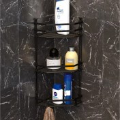 Resim Tekno-tel ÜÇ KATLI KANCALI BANYO KÖŞE RAFI ŞAMPUANLIK BANYO DÜZENLEYİCİMAT SİYAH ES076H 