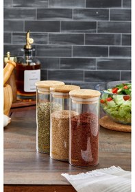 Resim Cooker 3'lü 400 Ml Bambu Kapaklı Borosilikat Cam Kavanoz Ckr3895 Şeffaf - Gri 