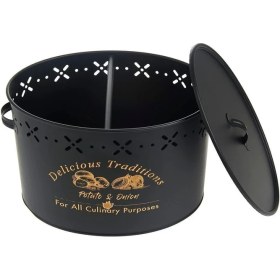 Resim Çok Bölmeli Siyah Metal Patates ve Soğan Kovası, 18 Litrelik Depolama Çözümü 