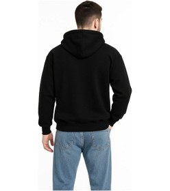 Resim Mzpkartan Erkek Kapüşonlu Sweatshirt Hoodie 3 İplik Şardonlu Pamuklu Kumaş, Önü Baskılı, Fermuarlı Rahat Kalı Siyah 