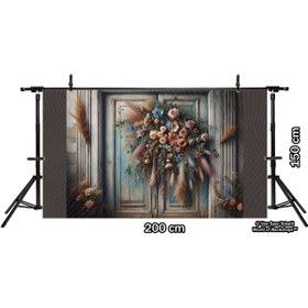 Resim Venspor Rustik Çiçek Aranjmanlı Ahşap Kapı Arkaplanı, Vintage Fon, Duvar Örtüsü 200x150cm 