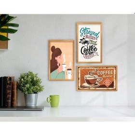 Resim Bk Home Coffee Tasarımlı Dekoratif 3’Lü Retro Ahşap Tablo-11 (551047446) 