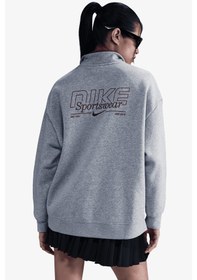 Resim Nike Sportswear Fleece 1/4 Zipped Oversized Sweatshirt Kadın Oversize 1/4 Fermuarlı Sweatshirt Gri Gri 