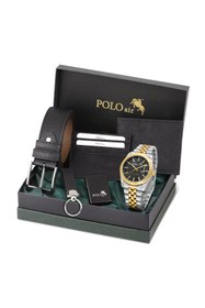 Resim Polo Air Takvimli Erkek Kol Saati Cüzdan Kemer Kartlık Anahtarlık Çakmak Seti Gümüş Gold Siyah Renk PL-7074E6 