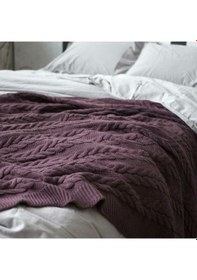 Resim Ca15002 Örgü Battaniye Mürdüm - Tek Kişilik Bej 