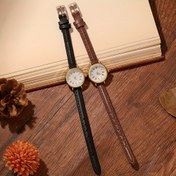 Resim 2 Adet Kadın Moda Minimalist Çift Saatleri - Yuvarlak Kadran, Dijital Ekran, PU Deri Kayışlar (Siyah & Kahverengi), Kuvars Hareketi, Dünya Zamanı Fonksiyonu, Altın Ton Kasa Her Durum İçin Şık Aksesuar 