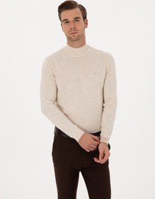 Resim Cacharel Bej Slim Fit Yün Karışımlı Yarım Balıkçı Basic Triko Kazak 