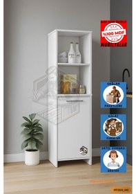 Resim Tamamı Mdf Kapaklı Açık Raflı Çok Amaçlı Beyaz Boy Kiler Dolabı 