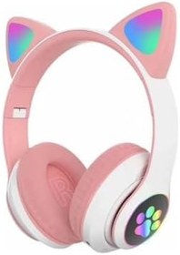 Resim Stn-28 Kedi Kulaklı LED Işıklı Bluetooth Kulaklık, Pembe, Mikrofonlu, Hafıza Kartı Girişli, PC Tablet Laptop Uyumlu, Kulak Üstü 