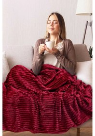 Resim Tek Kişilik Çizgili Tv Battaniyesi 130x180 Cm Bordo Bordo 