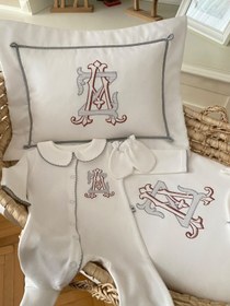 Resim Monogram Organik Yenidoğan Seti - 4 Parça Set / Yeşil/Bej 