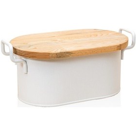 Resim The Mia Stripe Ahşap Kapaklı Ekmek Saklama Kutusu Beyaz 40x22x18 Cm Beyaz 