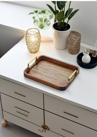 Resim The Mia Natura Metal Kollu Akasya Tepsi 30x23 Cm 