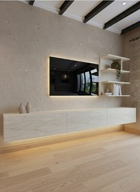 Resim Resital Ledli Duvara Monte Tv Sehpası - Traverten - W6012-8 Traverten 