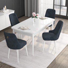 Resim Canisa Concept Noa Serisi, 80X132 Açılabilir Mdf Masa, Beyaz Mutfak Masa Takımı, 4 Sandalye 