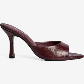 Resim Mubiano Kadın Stiletto Sivri Burun Kroko Desenli Ön Arka Açık Topuklu Terlik Cedra Bordo 