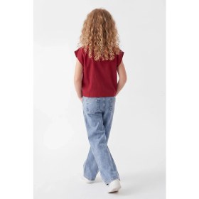 Resim Joy Kids Kız Çocuk Modal Tunik Taş Baskılı Premium Kot Takım (7-10YAŞ) (Bordo) 