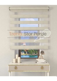 Resim Geniş Plise Krem Etek Dilimsiz Zebra Stor Güneşlik Perde Krem 