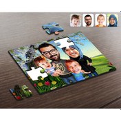 Resim Kişiye Özel Tesettürlü Aile Karikatürlü Ahşap Puzzle-3 