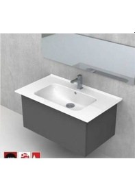 Resim Turkuaz Dolap Uyumlu Etajerli Lavabo,blue 80 x 47 CM 