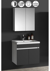 Resim Çiğdem 65 Cm Beyaz-antrasit Gri Mdf Asma Banyo Dolabı Takımı Beyaz - Antrasit 