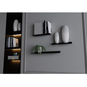 Resim Rafburada® Siyah Dekoratif Metal Duvar Rafı, Kitaplık 