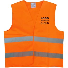 Resim Logo Baskılı Reflektörlü İkaz Yeleği Baskılı Toptan - Ön Baskı + Arka Baskı / Yeşil 