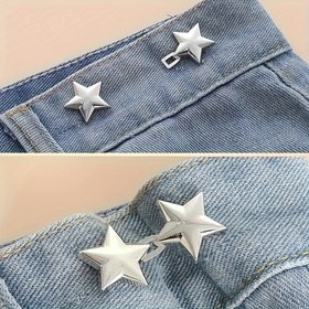 Resim 4 Adet Yıldız Şekilli Kemer Düğmeleri - Pantolon, Etek ve Kot Günlükler için Ayarlanabilir Bel Klipsleri, Dekoratif Metal Bel Düzeltici, Şık Giyim Aksesuarları, Pantolon Ayarı, Parlak Metalik Yüzeyli 