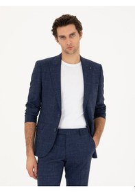 Resim Cacharel Lacivert Slim Fit Yün Keten Karışımlı Takım Elbise 