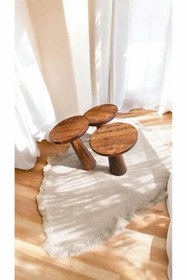 Resim Simillo Home&Living Ahşap Mantar Sehpa 3’lü Set – Kestane Renk Masif Doğal Zigon Fiskos Takımı - Dekoratif Çiçeklik 