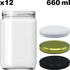 Resim Afracam 660 Ml Metal Kapaklı Şeffaf Cam Kavanoz 12 Adet Siyah 