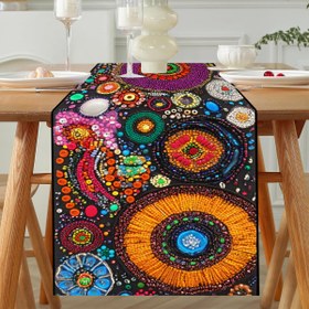Resim 1 adet Canlı Mandala Tarzı Polyester Masa Koşucusu - Renkli Takı ve Çiçek Tasarımı, Etnik Retro Ev Dekoru Mutfak, Yemek Masası ve Ayakkabı Dolabı için, Mutfak Dekoru 